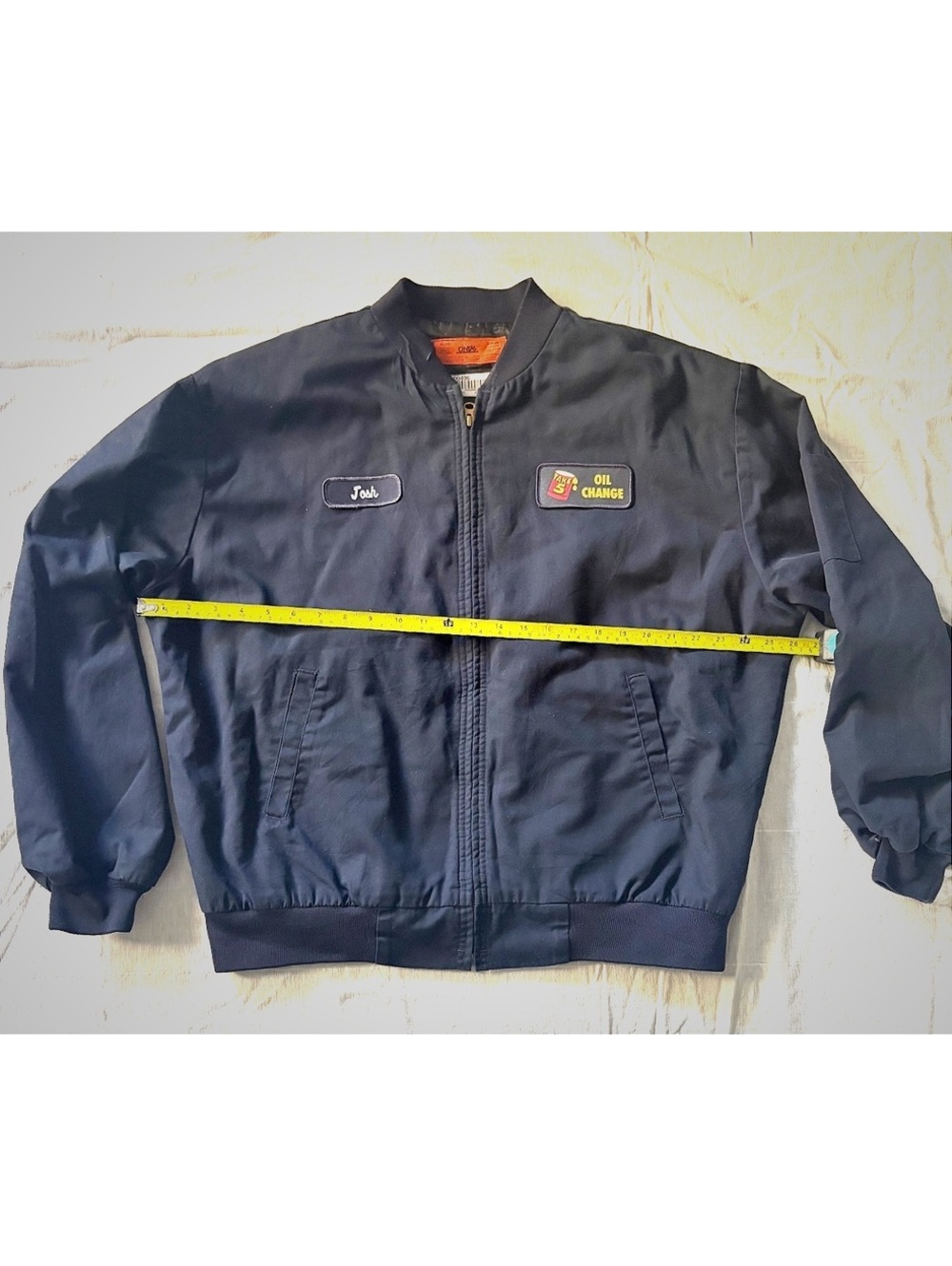 Men’s Utility Cintas Navy Blue Work Jacket with Name Patch and Oil Shop Size XL